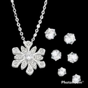 Cubic Zirconia Snowflake Pendant + 3 Earring Sets